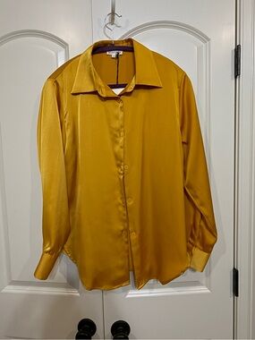 Satin Mustard Button-Down Blouse - Mimosa small